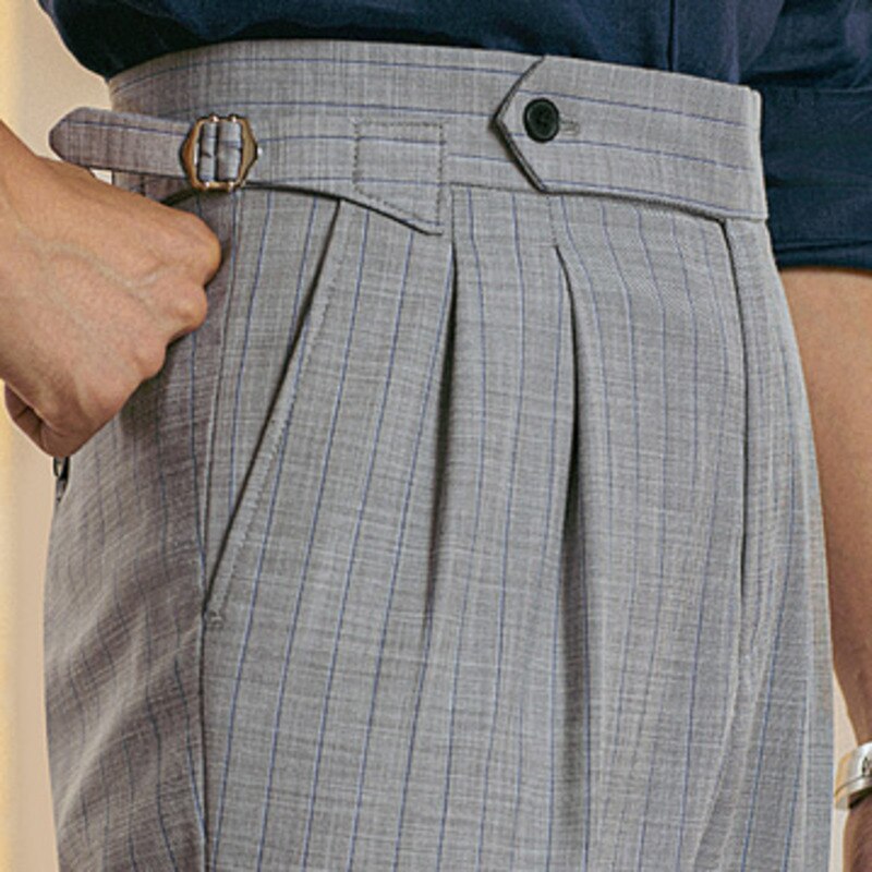 Polyester Striped Flat Front Trousers