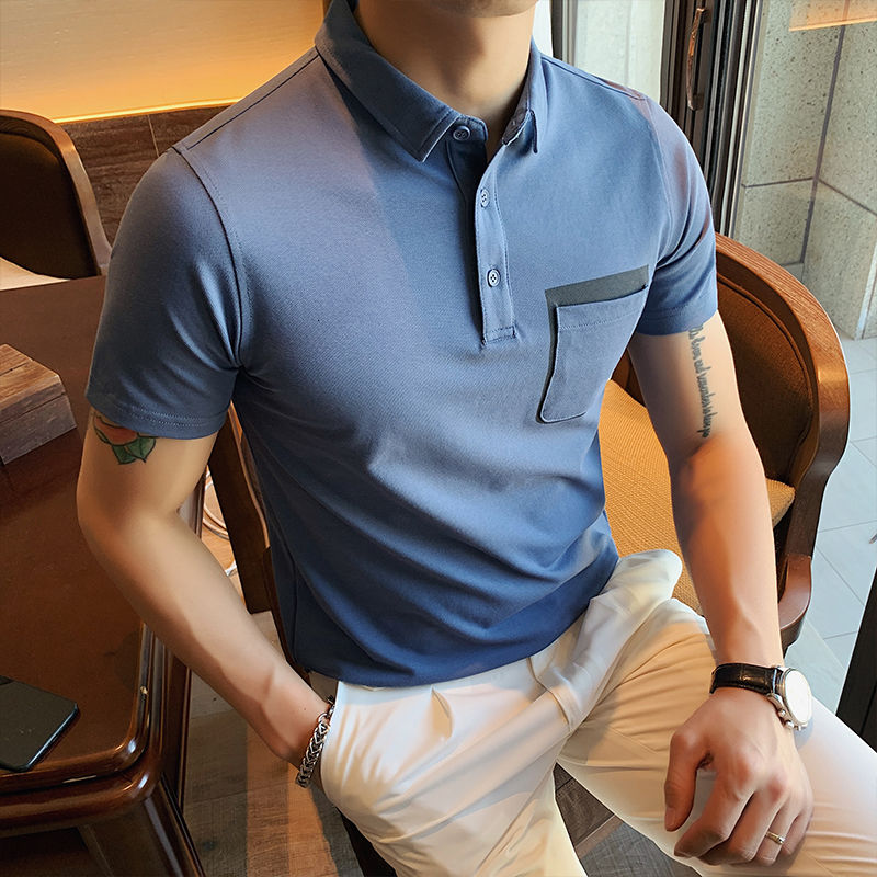Overlapping Pocket Color Style Polo Shirt