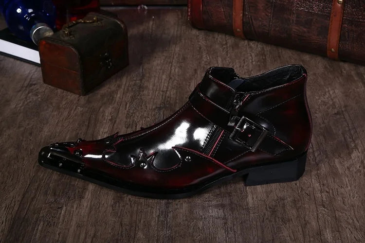 Pointed Toe Leather Ankle Boots