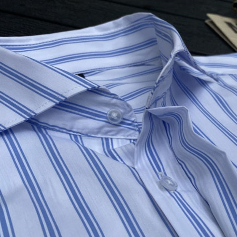 White Based Vertical Stripes Casual Dress Shirt