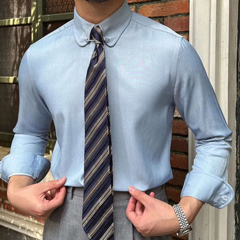 Casual Solid Blue Long Sleeve Shirt