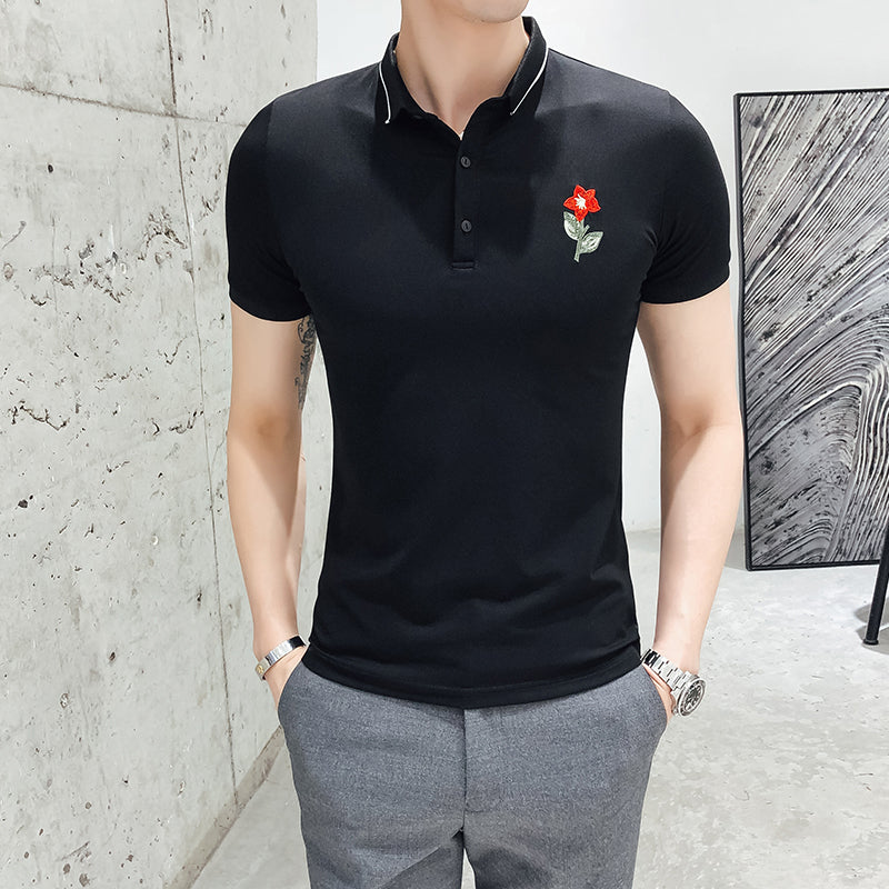 Basic Slim Fit with Tiny Flower Embroidery Men Polo Shirt - FanFreakz