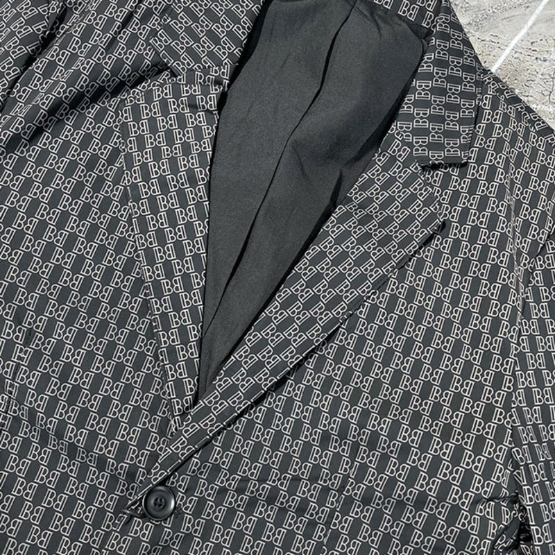 Geometric Printed Polyester Black Blazer