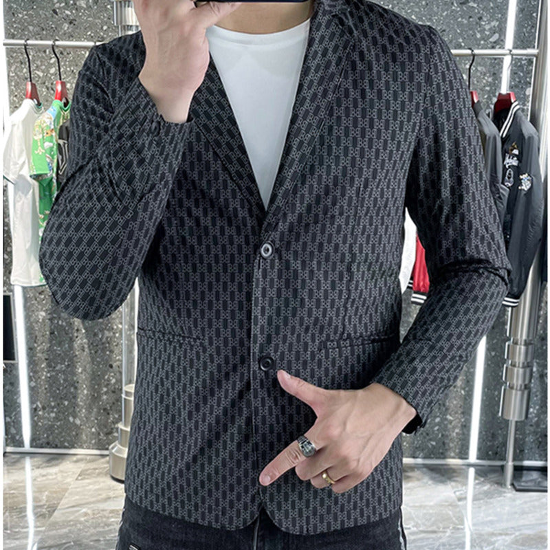 Geometric Printed Polyester Black Blazer