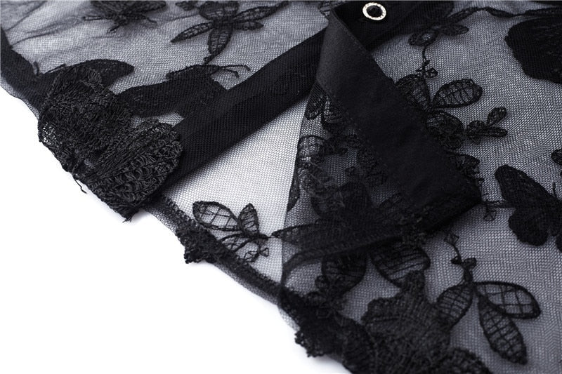 Butterfly Embroidery See-Through Shirts