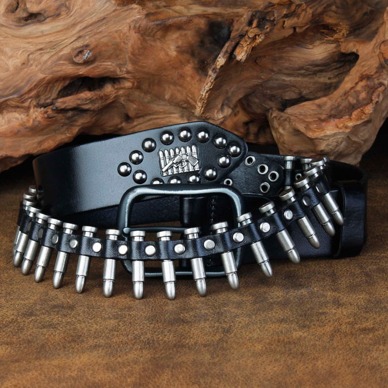 Bullets and Studs Decorated Leather Belt