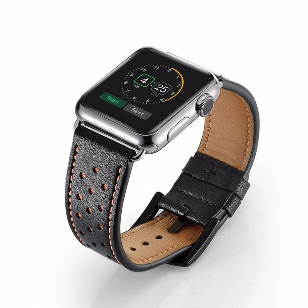 Correa de cuero perforada estilo casual Apple Watch
