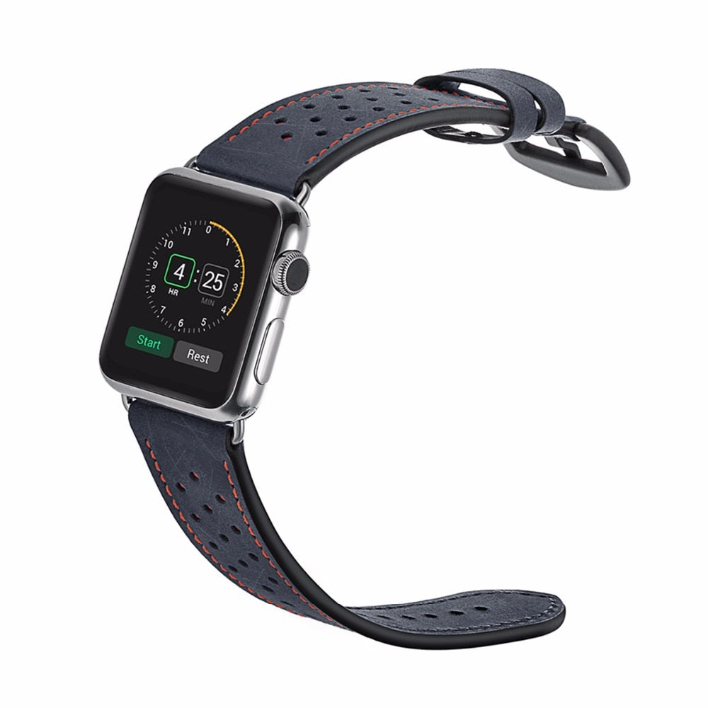 Perforated Casual Style Apple Watch Leather Strap