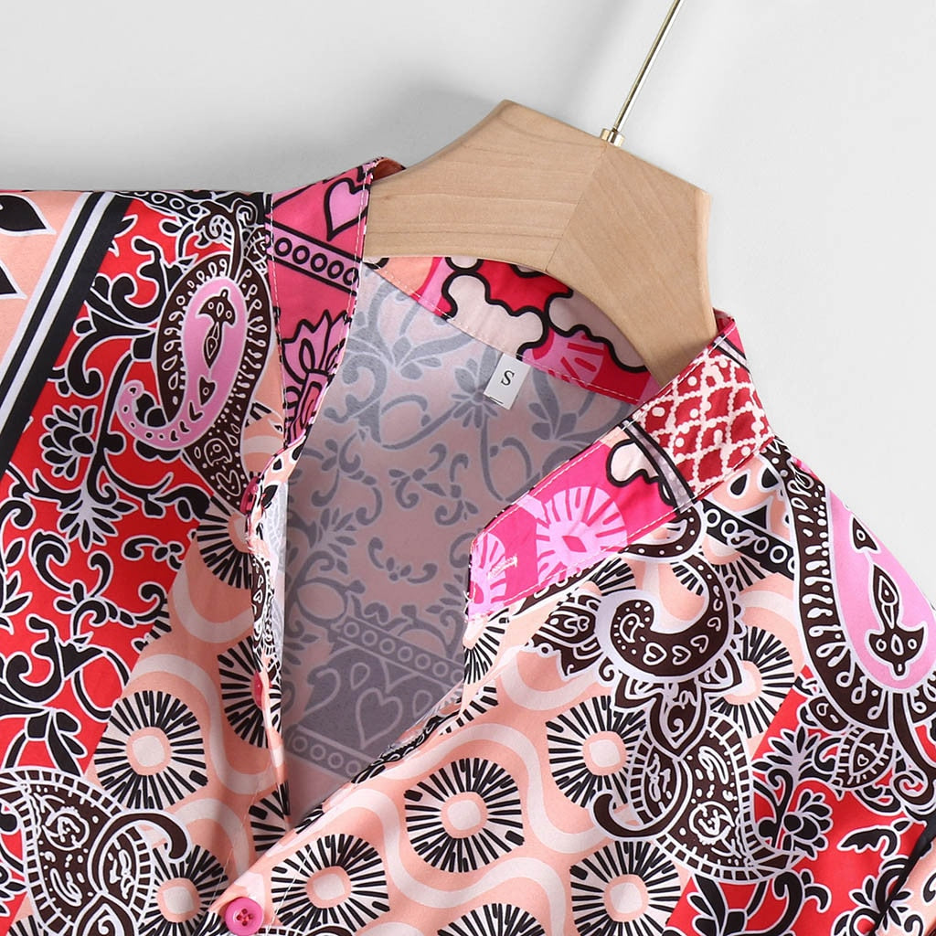 Camisa de hombre de estilo hawaiano de manga larga con estampado de solapa informal de verano