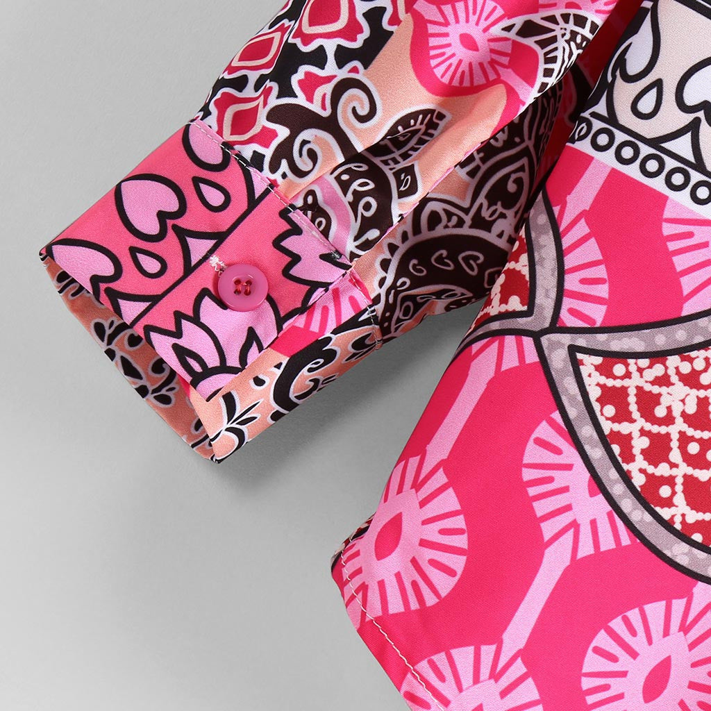 Camisa de hombre de estilo hawaiano de manga larga con estampado de solapa informal de verano