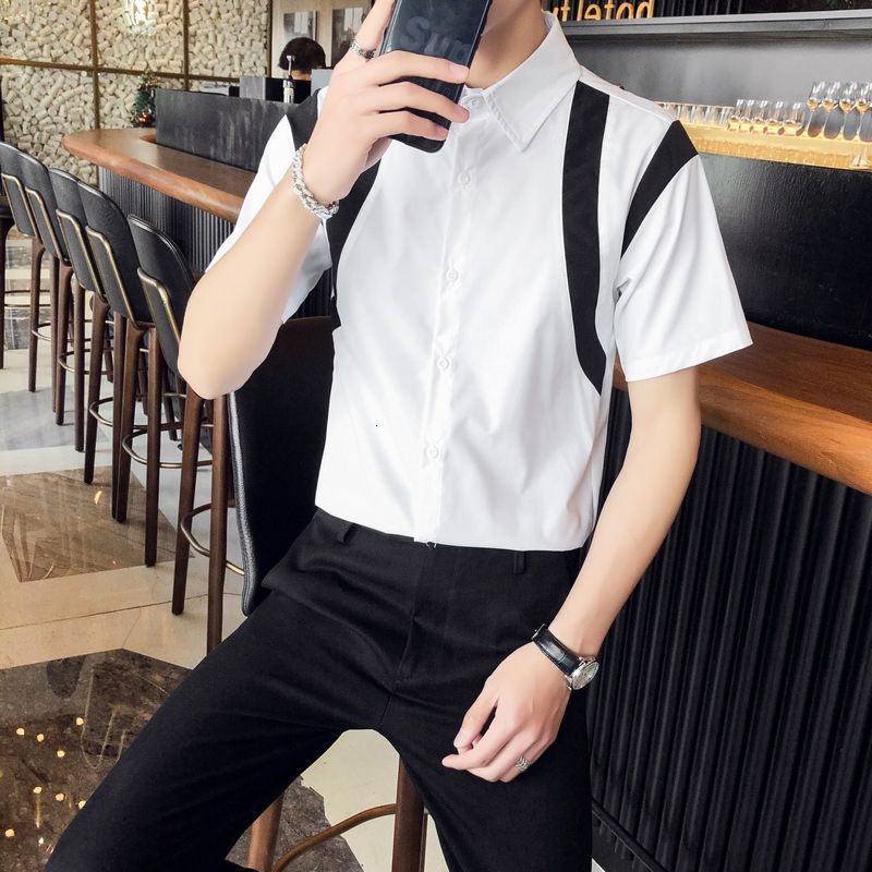 Simple Contrast Color Style Short-sleeve Shirt