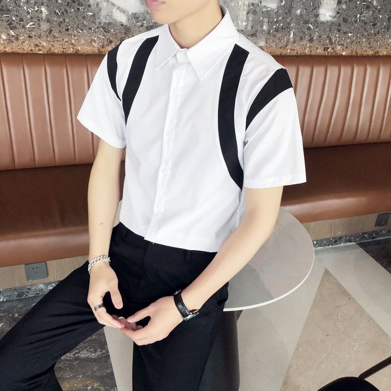 Simple Contrast Color Style Short-sleeve Shirt
