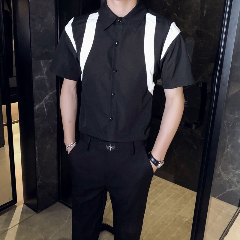 Simple Contrast Color Style Short-sleeve Shirt