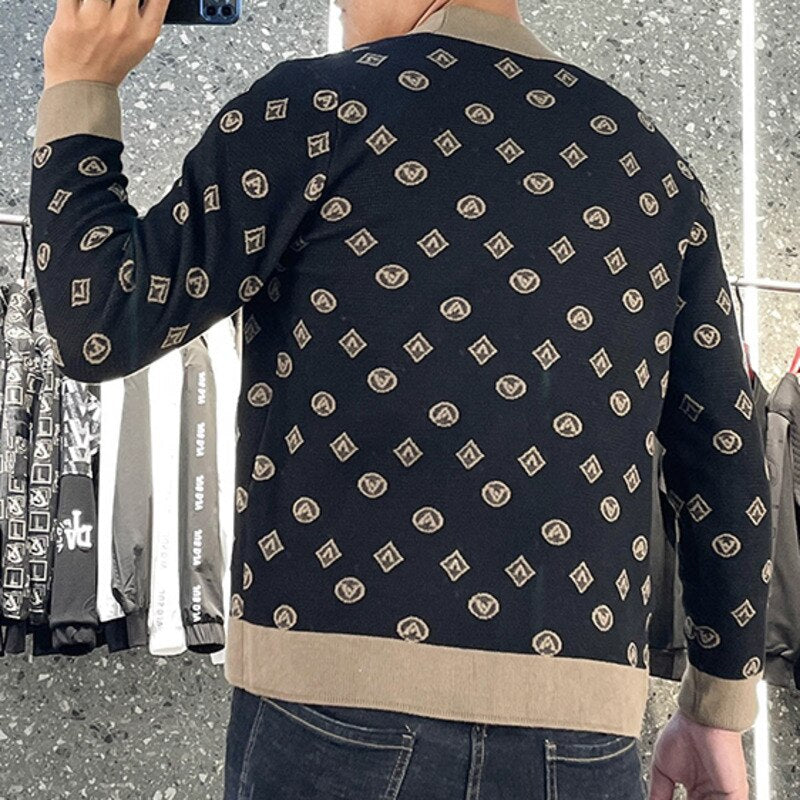 Abstract Letter Print Knitting Cardigan