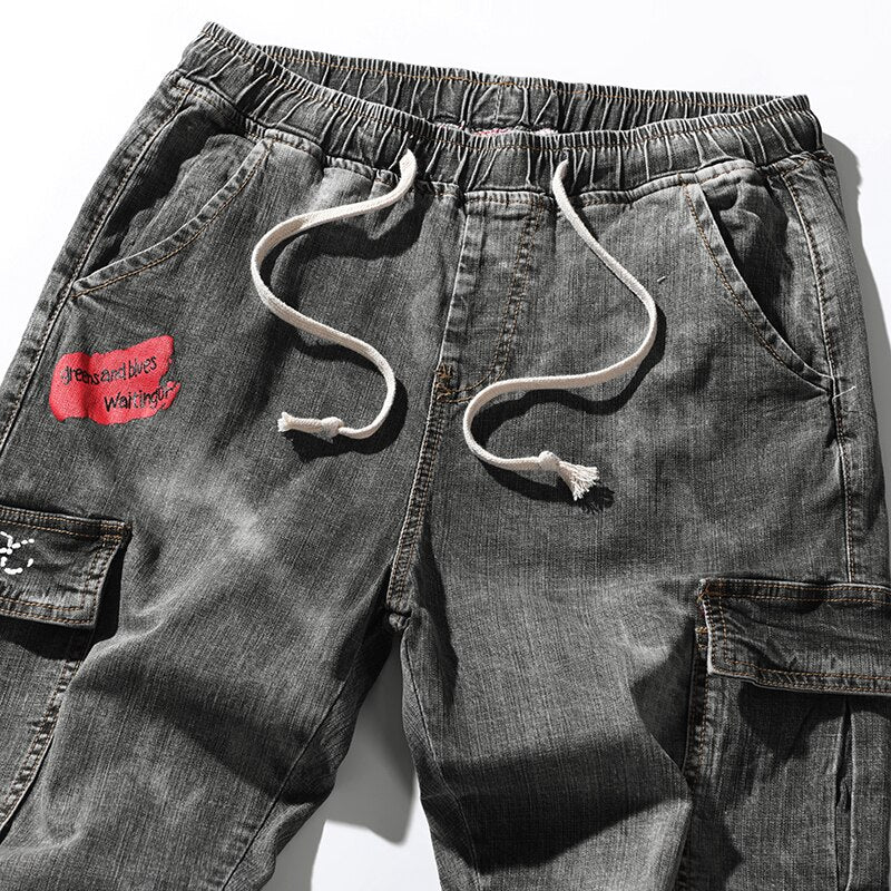 Pantalones cargo sueltos de mezclilla con múltiples bolsillos