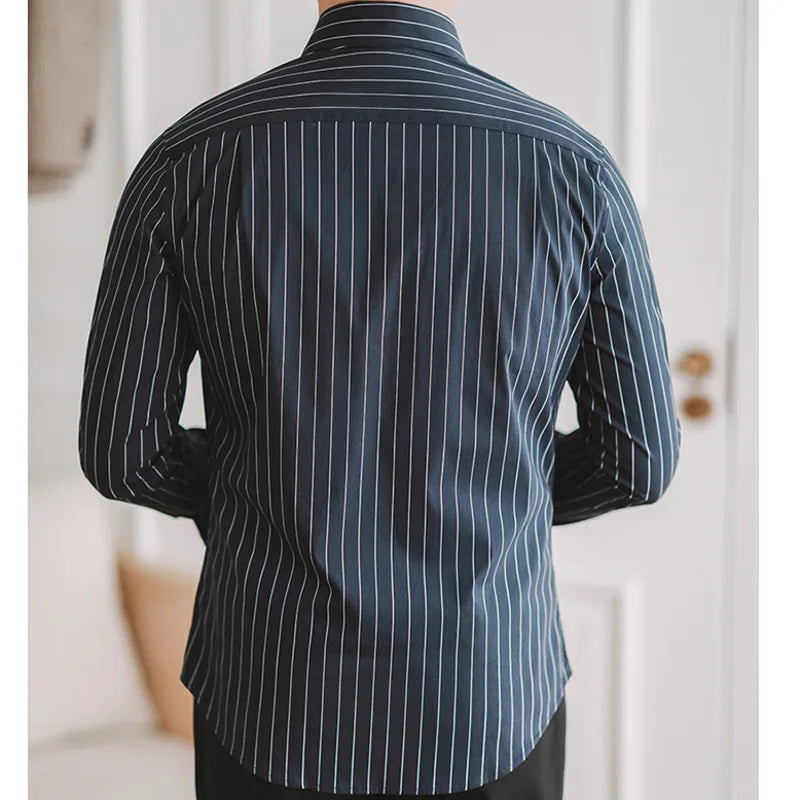 Casual Blue Stripe Long Sleeved Shirt