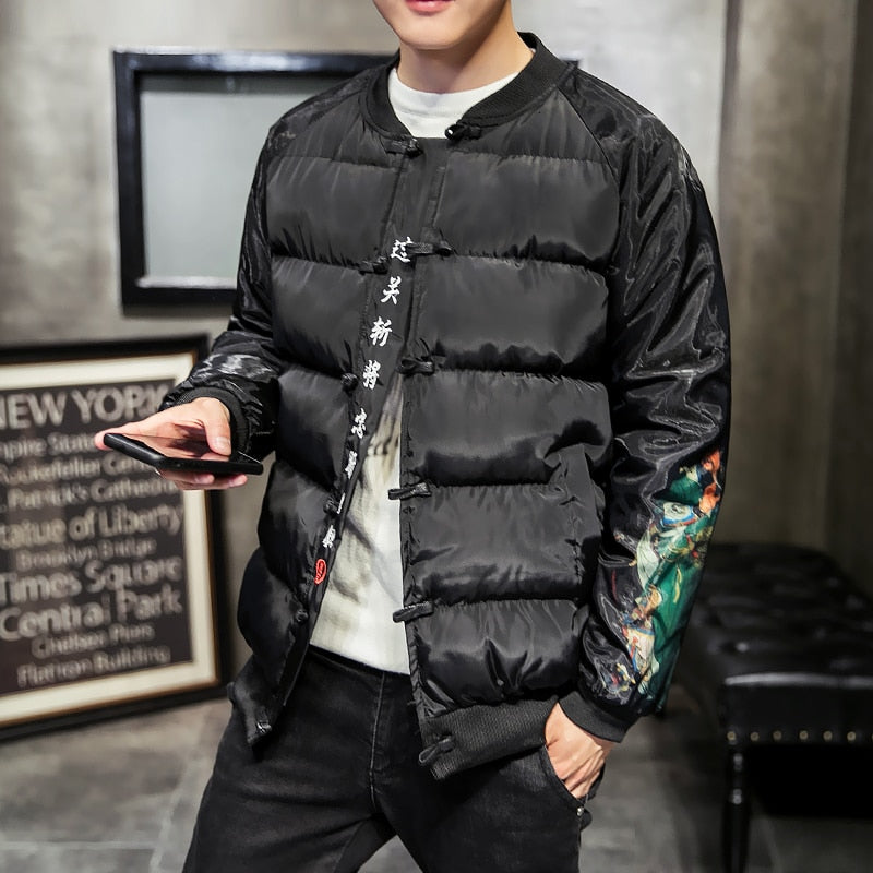Black Casual Padded Chinese Style Men Jacket