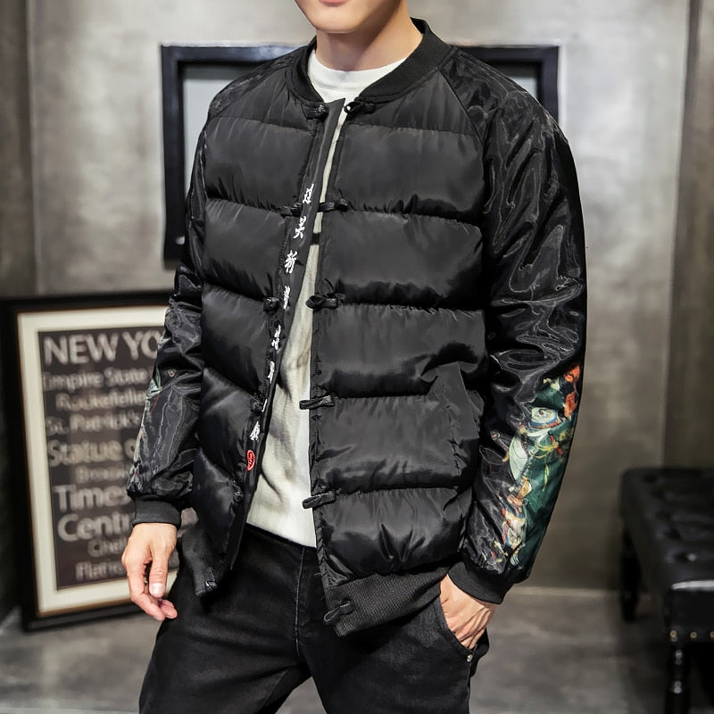 Black Casual Padded Chinese Style Men Jacket