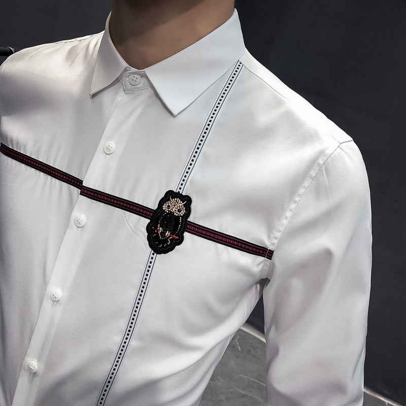 Solide avec ruban Design manches longues Slim Fit Style hommes chemises