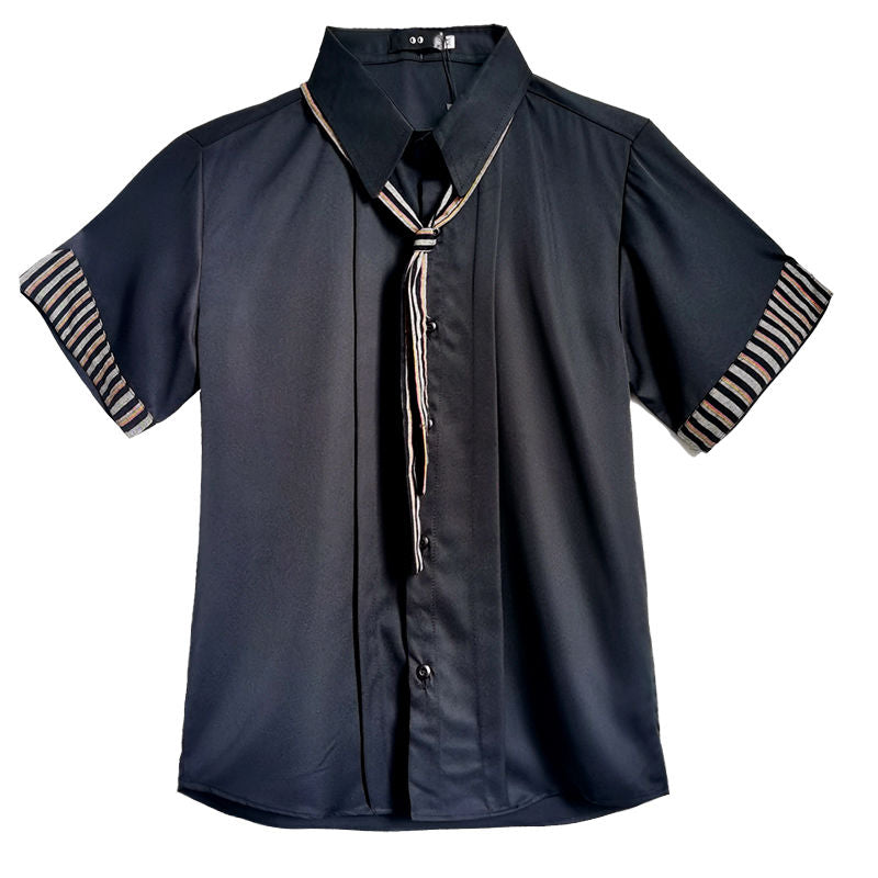 Vertical Lines With Tie Short Sleeve Shirt