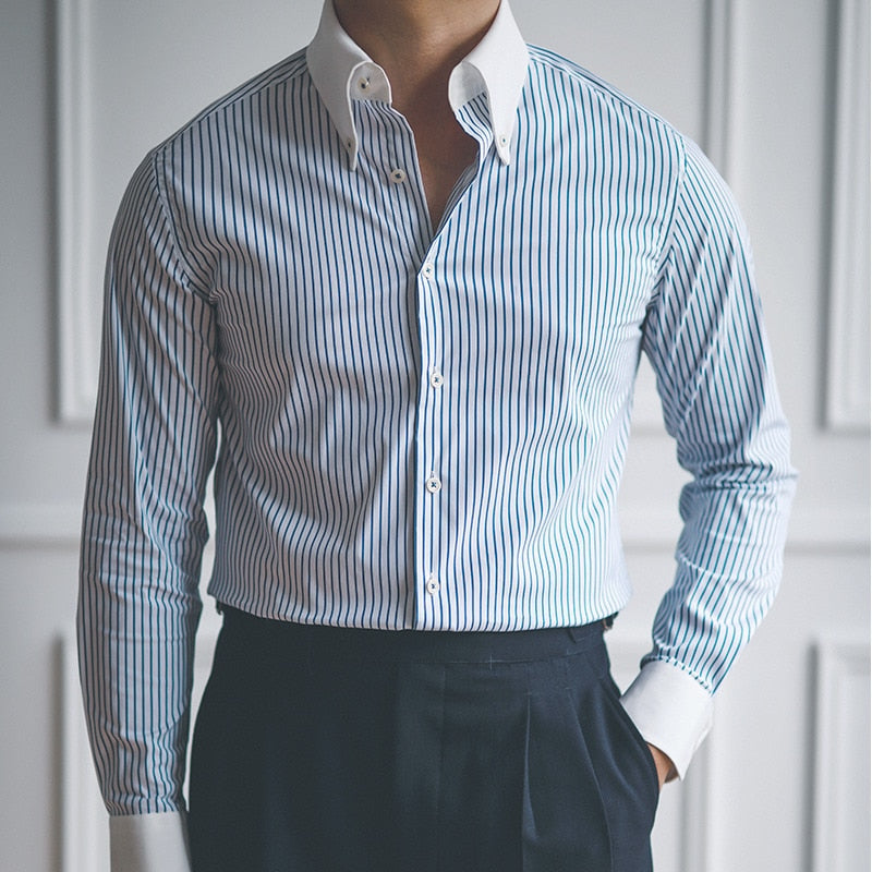 Chemise décontractée en polyester à manches longues et rayures