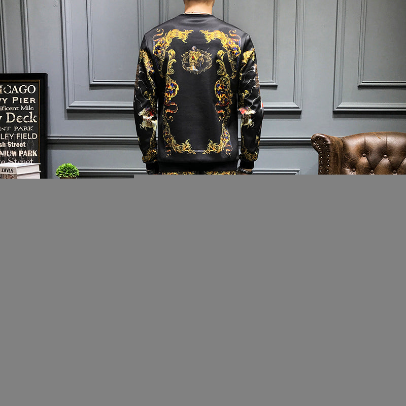 Sudadera y pantalones casuales con estampado de estilo chino para hombres
