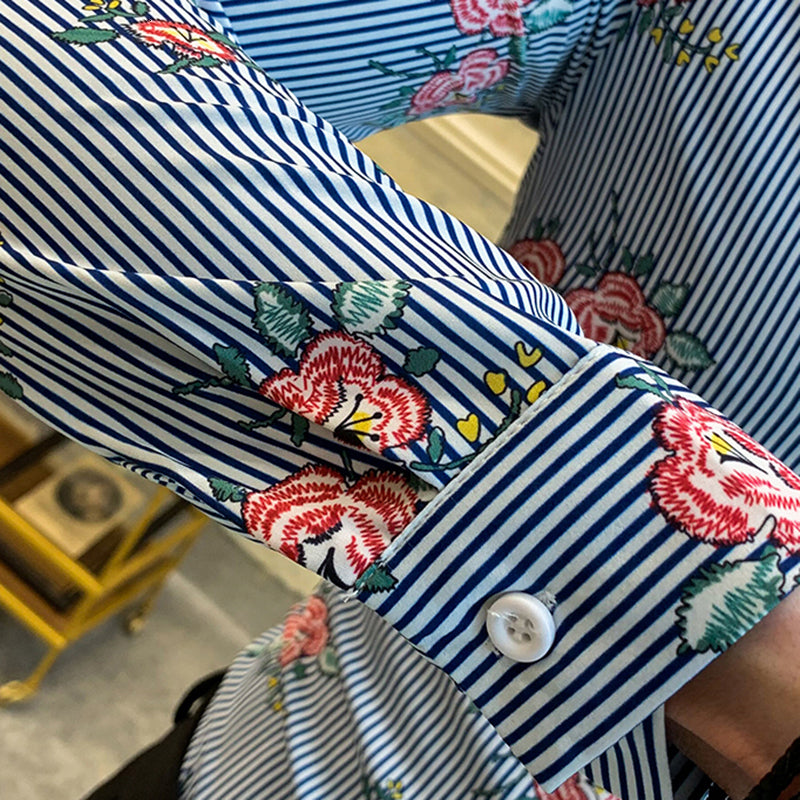 Estampado de flores a rayas Slim Fit Manga larga Estilo Camisas de hombre