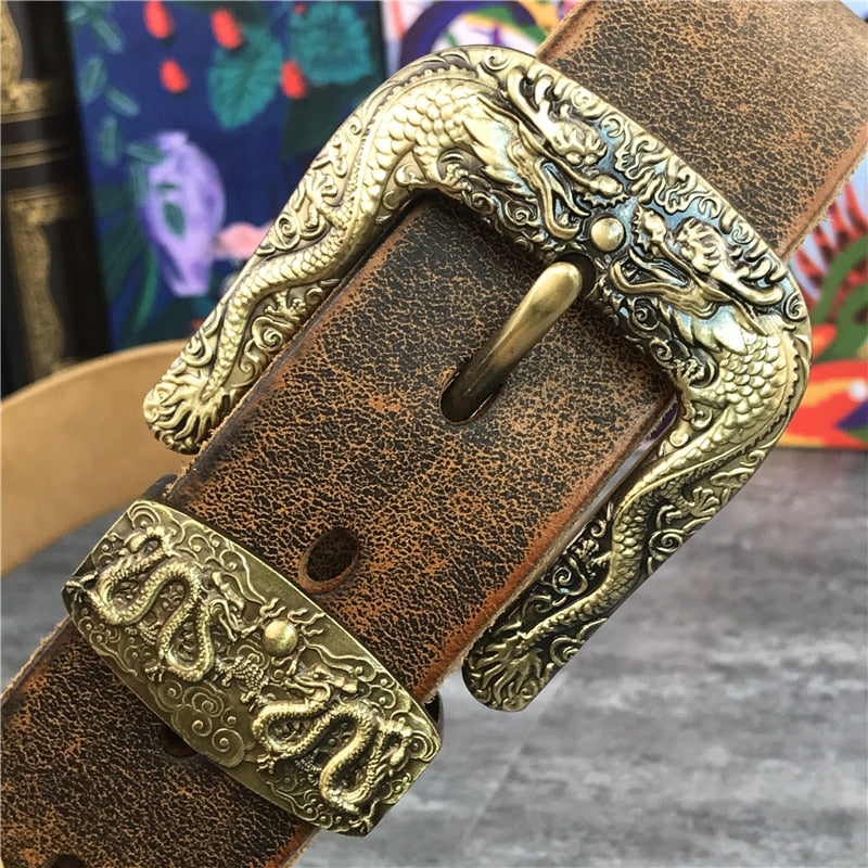 Chinese Dragon Buckle Decorated Cowboy Brass Belt