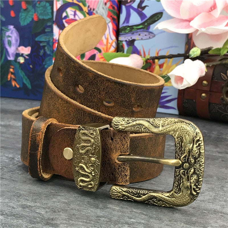 Chinese Dragon Buckle Decorated Cowboy Brass Belt