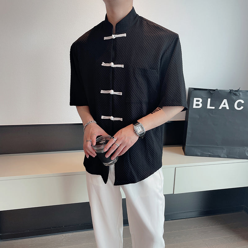 Chinese Buckle Stand Collar Loose Shirt