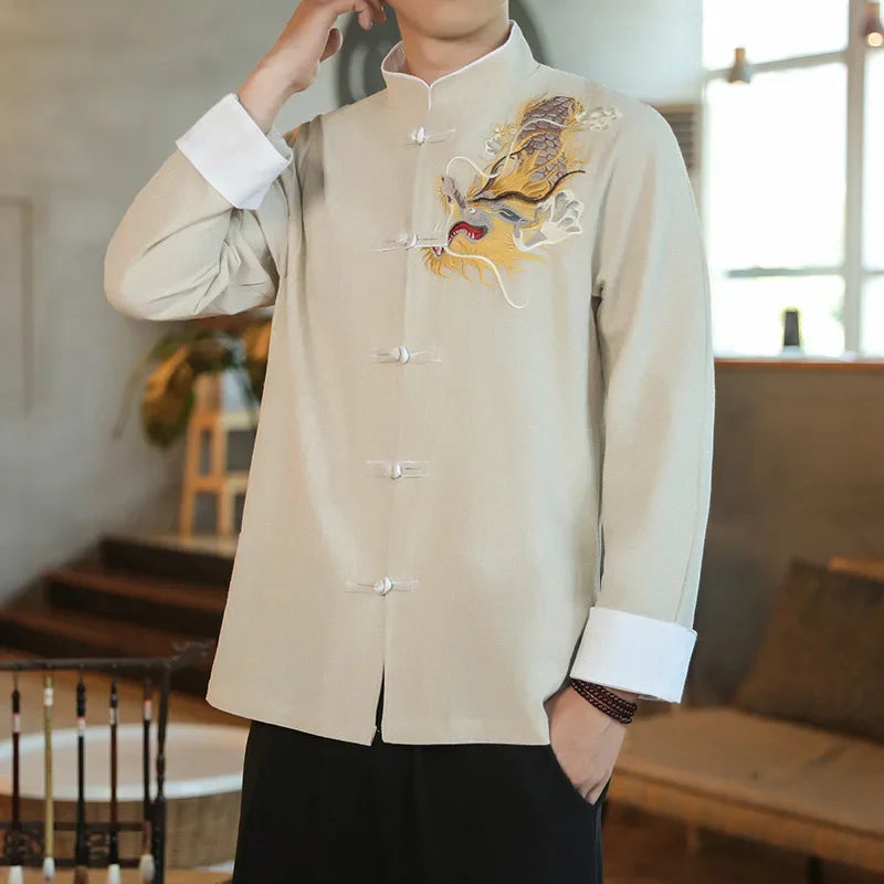 Embroidery Long Sleeve Chinese Style Shirt