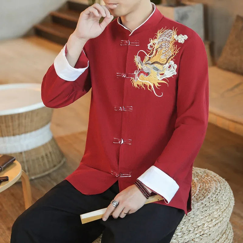 Embroidery Long Sleeve Chinese Style Shirt
