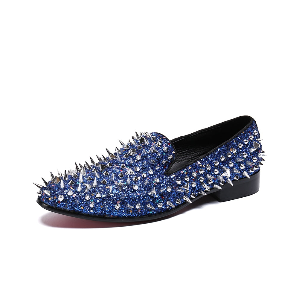 Blue Blink Full Rivets Spikes Casual Hombres Mocasines Zapatos