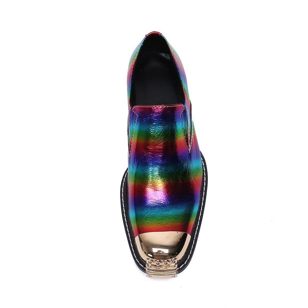 Square Toe Black Rainbow Formal Prom Style Men Loafers Shoes