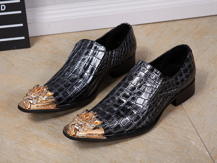 Metal Tiger Toe Crocodile Look Men Leather Shoes
