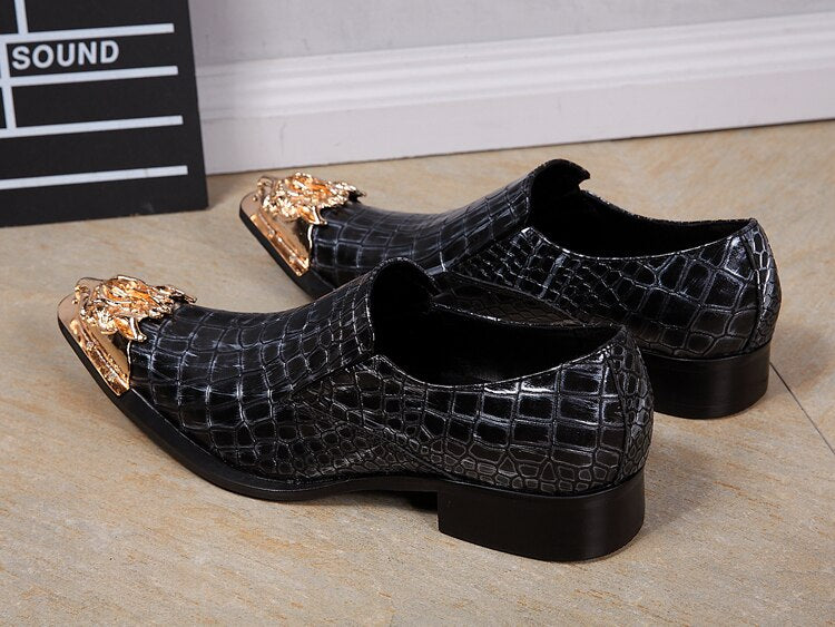 Metal Tiger Toe Crocodile Look Men Leather Shoes
