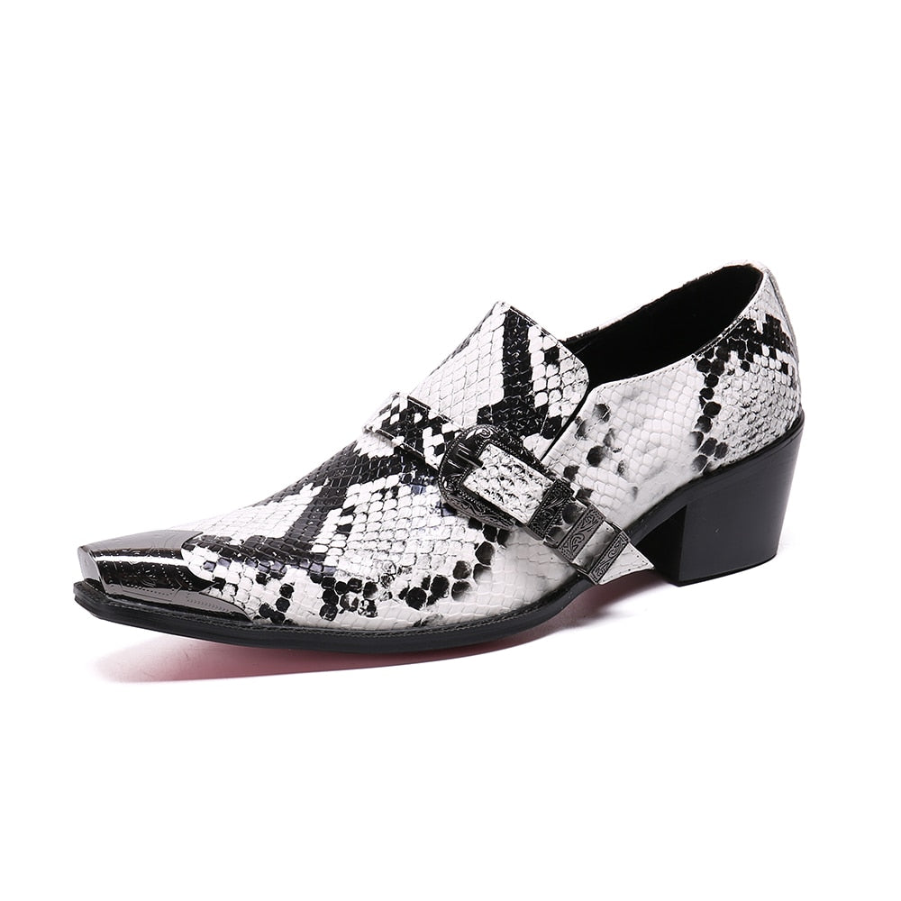 Metal Toe and Buckle Snakeskin Look Men Shoes