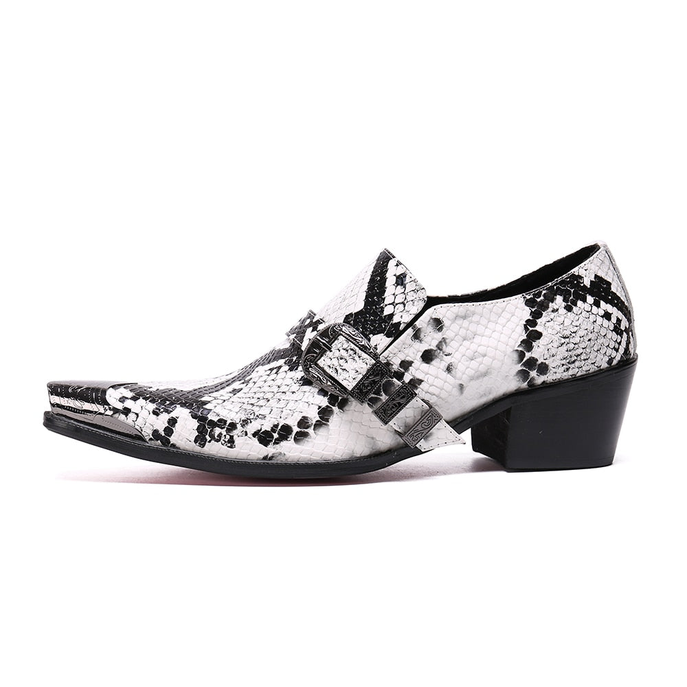Metal Toe and Buckle Snakeskin Look Men Shoes