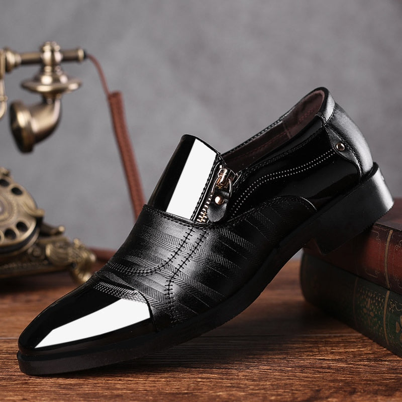 Shining Center Leather Slip-On Shoes