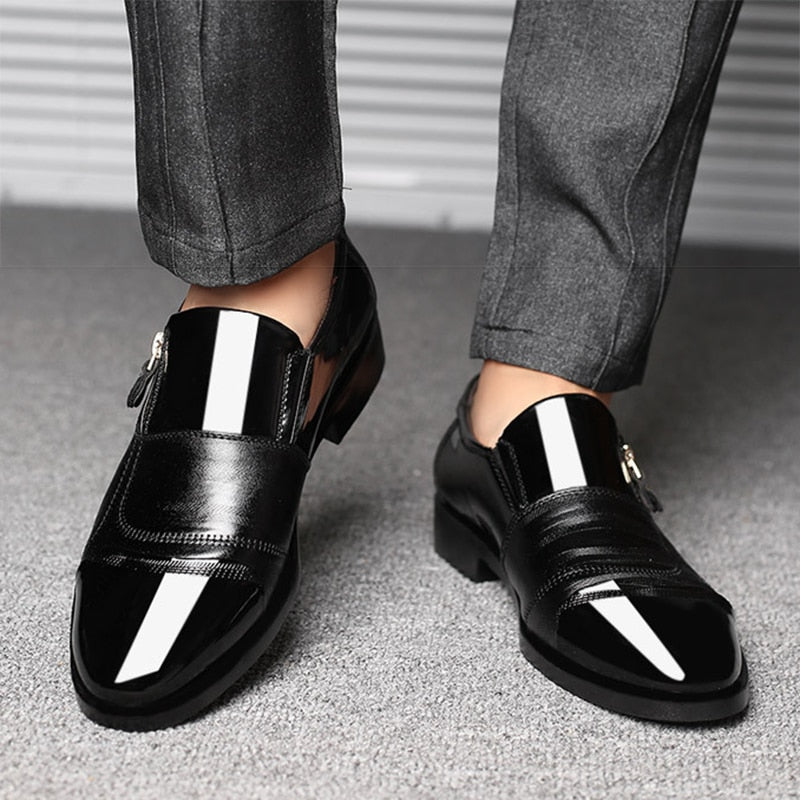Shining Center Leather Slip-On Shoes
