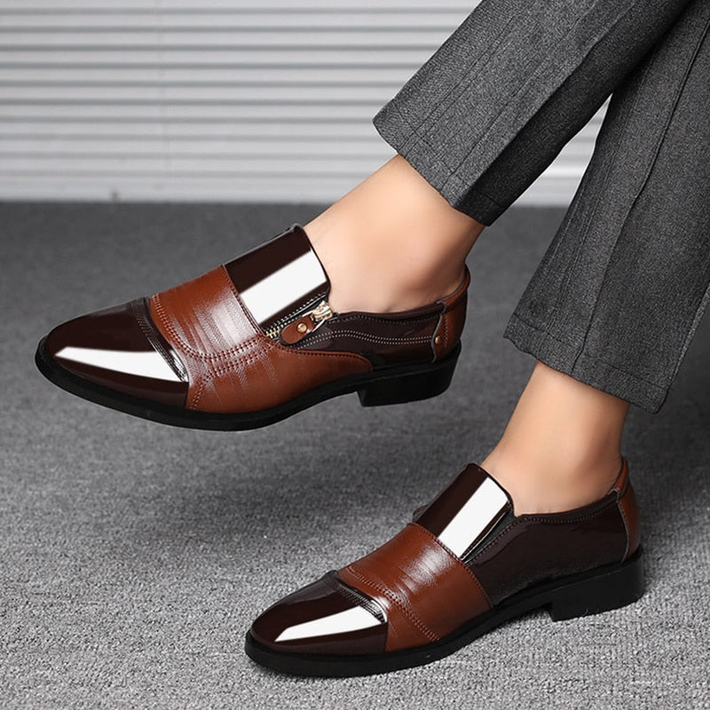 Shining Center Leather Slip-On Shoes