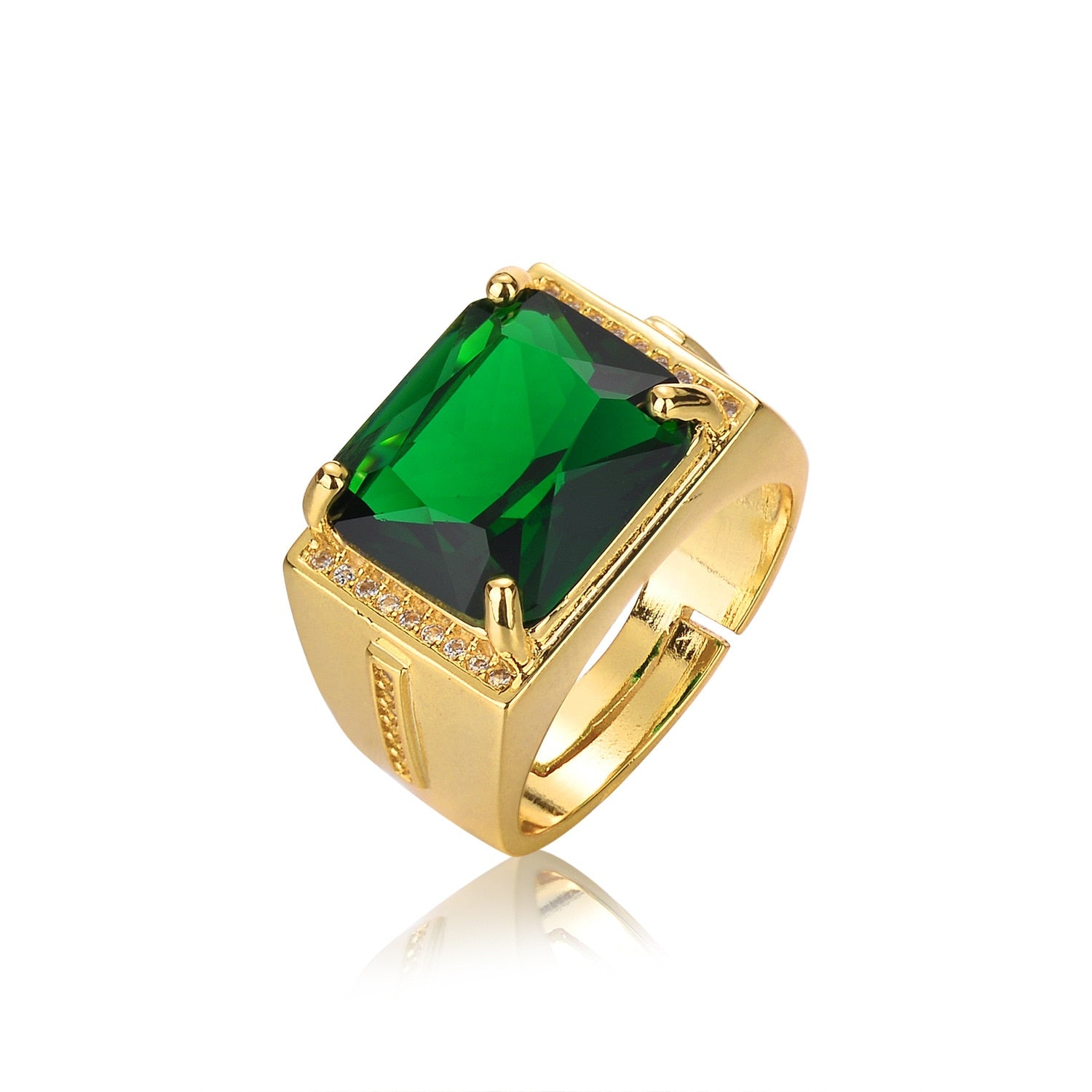 Anillo de oro con piedra esmeralda estilo clásico
