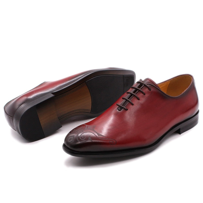 Zapatos de hombre pintados a mano de cuero Oxford de lujo rojo