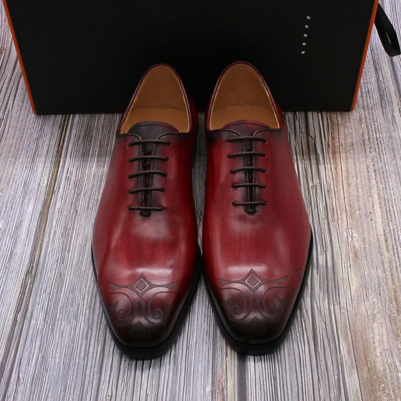 Zapatos de hombre pintados a mano de cuero Oxford de lujo rojo