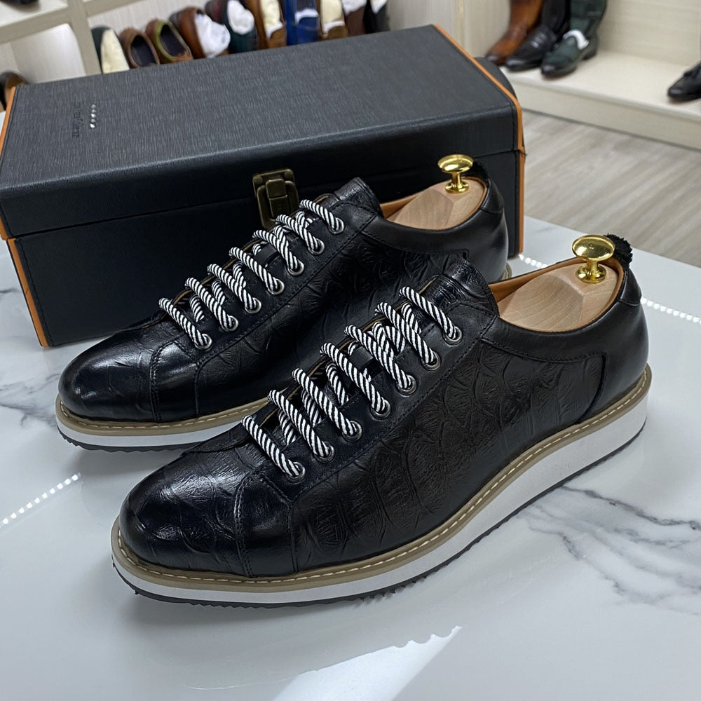 Casual Genuine Leather Alligator Print Derby Shoes
