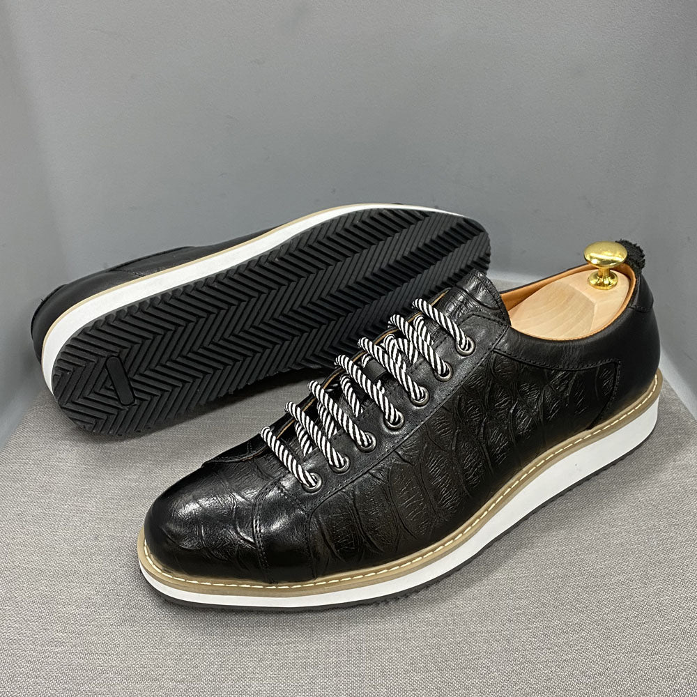 Casual Genuine Leather Alligator Print Derby Shoes