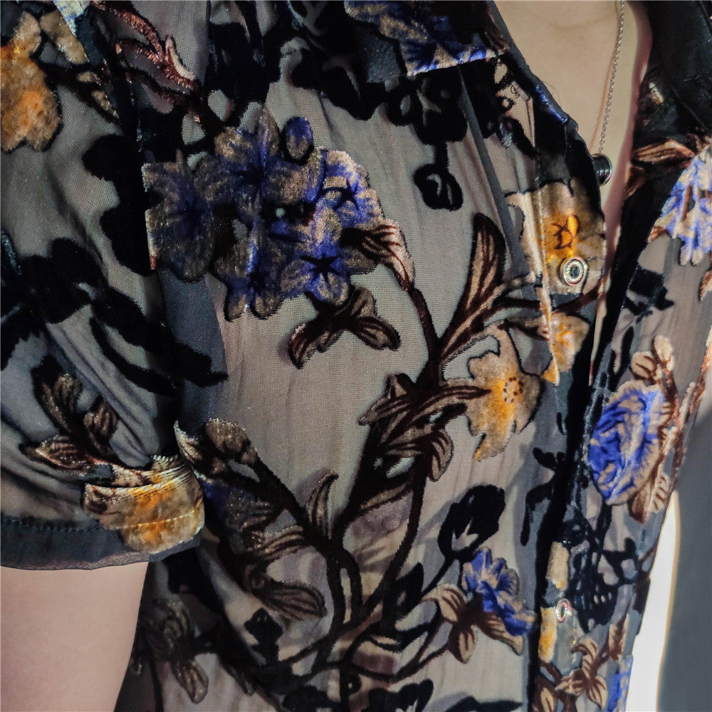 Colorful Flowers Pattern Embroidery Shirt
