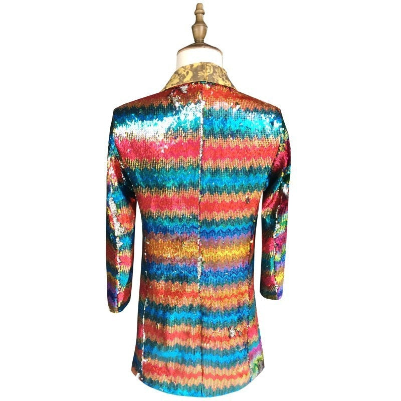 Gold Collar in Colourful Sequin Design Men Blazer