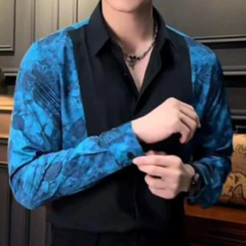 Contrast Color Stitching Print Shirt