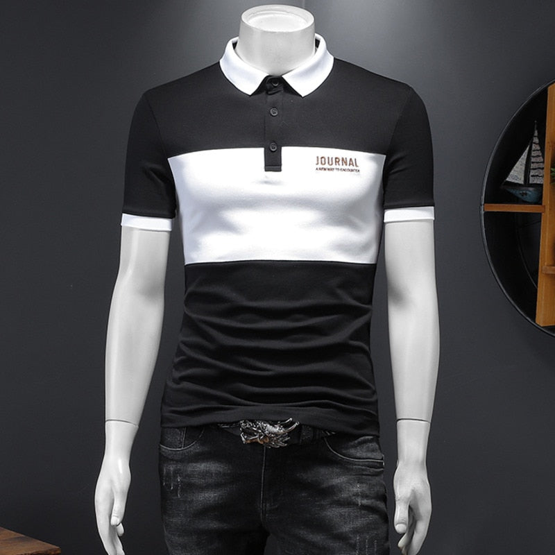 Contrast Center Style Printed Letter Polo Shirt